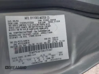 2005 Ford Taurus SE с VIN 1FAFP53U15A175267, выставлен на аукционе IAAI как лот 42358592 с пробегом 78 494 миль миль и . История ставок и продаж доступна на DreamBid. Изображение 9.