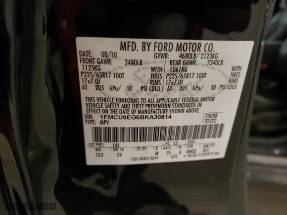 2011 Ford Escape Limited with VIN 1FMCU9EG6BKA30814, listed as a Copart auction lot 48302675 with 150,271 mi miles and Salvage Title. Bid and sale history available at carsss.com. Image 15.