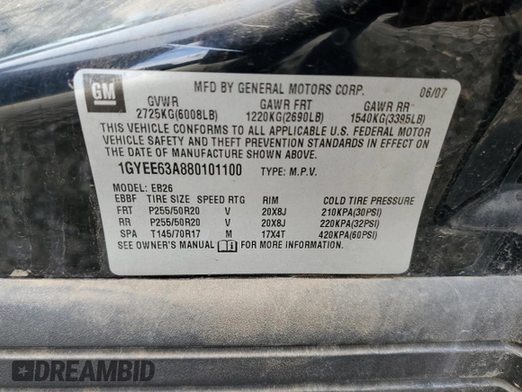 2008 Cadillac SRX with VIN 1GYEE63A880101100, listed as a Copart auction lot 46202825 with 177,537 mi miles and Clean Title. Bid and sale history available at carsss.com. Image 12.