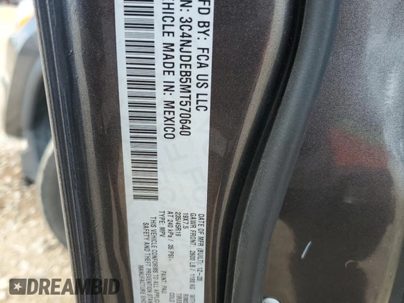 2021 Jeep Compass 80th Anniversary with VIN 3C4NJDEB5MT570640, listed as a Copart auction lot 55100885 with 47,232 mi miles and Salvage title. Bid and sale history available at DreamBid. Image 14.