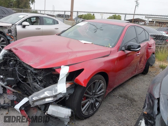 2021 Infiniti Q50 Red Sport 400 with VIN JN1FV7DP7MM850432, listed as a IAAI auction lot 42057935 with 15,936 mi miles and . Bid and sale history available at DreamBid. Image 23.