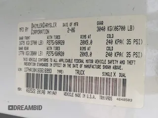 2006 Dodge 1500 SLT z VIN 1D7HA18N16S616993, wystawiony jako IAAI lot #42030201 z przebiegiem 153 562 mil mil oraz . Historia ofert i sprzedaży dostępna na DreamBid. Obrazek 9.