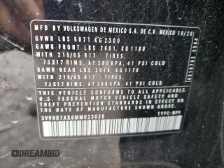 2021 Volkswagen Tiguan S z VIN 3VV0B7AX6MM023026, wystawiony jako Copart lot #60134345 z przebiegiem 98 196 mil mil oraz Szkoda całkowita • Salvage title. Historia ofert i sprzedaży dostępna na DreamBid. Obrazek 13.