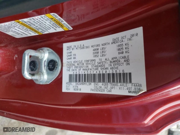 2011 Mitsubishi Eclipse GS with VIN 4A31K5DF4BE013816, listed as a Copart auction lot 83858134 with 162,121 mi miles and Salvage Title. Bid and sale history available at carsss.com. Image 10.