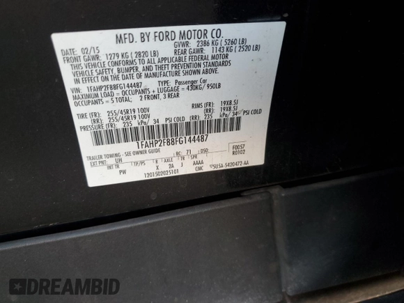 2015 Ford Taurus Limited with VIN 1FAHP2F88FG144487, listed as a Copart auction lot 42692205 with 147,597 mi miles and Salvage Title. Bid and sale history available at DreamBid. Image 15.