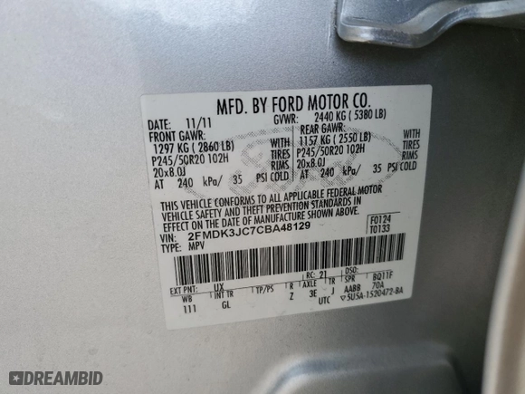 2012 Ford Edge SEL with VIN 2FMDK3JC7CBA48129, listed as a Copart auction lot 51974505 with 207,217 mi miles and Salvage Title. Bid and sale history available at carsss.com. Image 14.