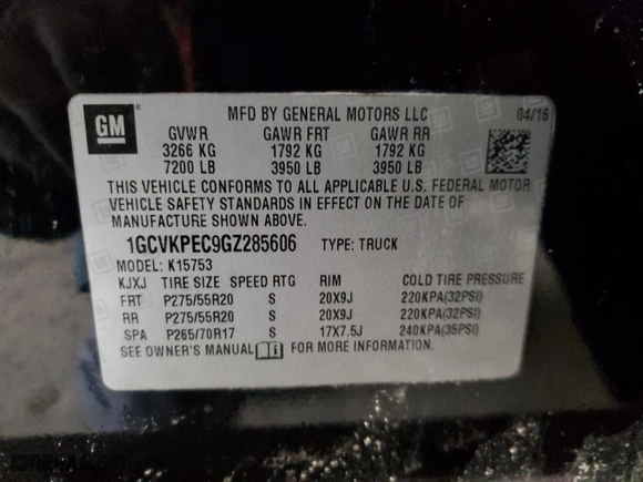 2016 Chevrolet Silverado 1500 Custom with VIN 1GCVKPEC9GZ285606, listed as a Copart auction lot 45927695 with 0 mi miles and Clean Title. Bid and sale history available at carsss.com. Image 14.