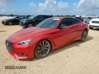 2019 Infiniti Q60 Red Sport 400 with VIN JN1FV7ELXKM440555, listed as a Copart auction lot 63371305 with 49,065 mi miles and Salvage title. Bid and sale history available at DreamBid. Image 1.