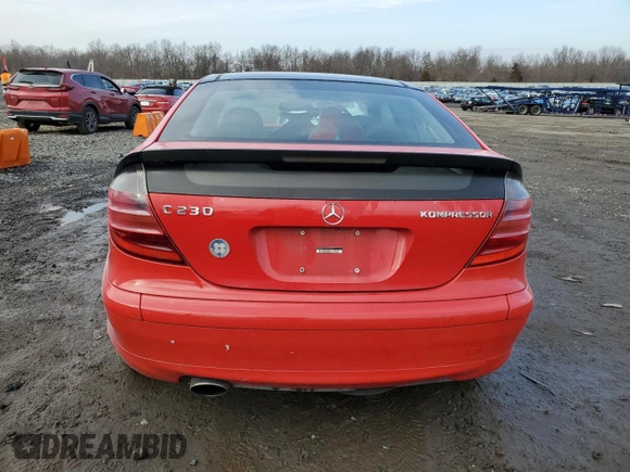 2003 Mercedes-Benz C 230 Kompressor with VIN WDBRN40J23A526300, listed as a Copart auction lot 43702855 with 124,676 mi miles and Salvage title. Bid and sale history available at DreamBid. Image 6.