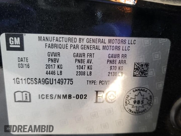 2016 Chevrolet Malibu Limited LT with VIN 1G11C5SA9GU149775, listed as a Copart auction lot 77382214 with 132,706 mi miles and Clean Title. Bid and sale history available at carsss.com. Image 12.