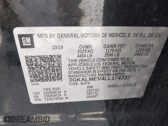 2020 GMC Terrain SLE with VIN 3GKALMEV4LL174737, listed as a IAAI auction lot 42143733 with 108,759 mi miles and . Bid and sale history available at DreamBid. Image 9.