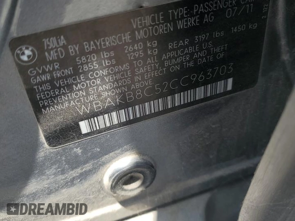 2012 BMW 7 Series 750Li с VIN WBAKB8C52CC963703, выставлен на аукционе Copart как лот 62547045 с пробегом 132 028 миль миль и Чистый • Clean title. История ставок и продаж доступна на DreamBid. Изображение 12.