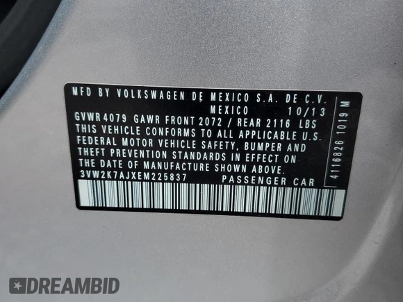 2014 Volkswagen Jetta S с VIN 3VW2K7AJXEM225837, выставлен на аукционе Copart как лот 60860545 с пробегом 74 179 миль миль и Списание • Salvage title. История ставок и продаж доступна на DreamBid. Изображение 12.