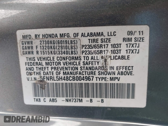 2012 Honda Odyssey EX с VIN 5FNRL5H48CB004967, выставлен на аукционе IAAI как лот 42172847 с пробегом 199 716 миль миль и . История ставок и продаж доступна на DreamBid. Изображение 9.