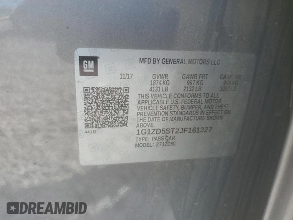 2018 Chevrolet Malibu LT with VIN 1G1ZD5ST2JF161327, listed as a Copart auction lot 53095605 with 86,572 mi miles and Salvage Title. Bid and sale history available at DreamBid. Image 14.