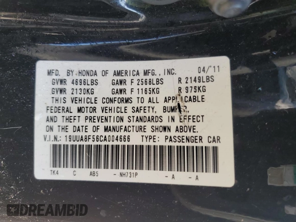 2012 Acura TL Tech Auto with VIN 19UUA8F56CA004666, listed as a Copart auction lot 49587145 with 207,109 mi miles and Salvage Title. Bid and sale history available at carsss.com. Image 12.