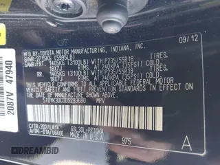2013 Toyota Sienna XLE AAS with VIN 5TDYK3DC0DS293680, listed as a IAAI auction lot 42033734 with 136,171 mi miles and . Bid and sale history available at carsss.com. Image 9.