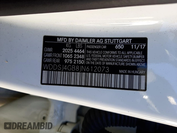 2018 Mercedes-Benz CLA with VIN WDDSJ4GB8JN612073, listed as a Copart auction lot 68085102 with 0 mi miles. Bid and sale history available at carsss.com. Image 14.