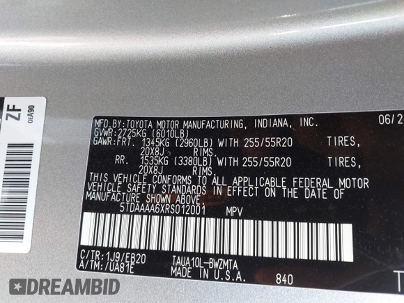 2024 Lexus TX 350 with VIN 5TDAAAA6XRS012001, listed as a IAAI auction lot 41920283 with 742 mi miles and . Bid and sale history available at DreamBid. Image 8.