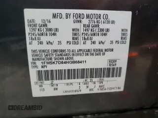 2017 Ford Explorer XLT with VIN 1FM5K7D84HGB68411, listed as a Copart auction lot 51478855 with 188,438 mi miles and Salvage Title. Bid and sale history available at DreamBid. Image 13.