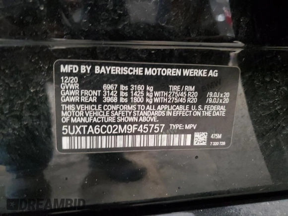 2021 BMW X5 xDrive45e with VIN 5UXTA6C02M9F45757, listed as a Copart auction lot 61991985 with 65,162 mi miles and Salvage title. Bid and sale history available at DreamBid. Image 13.