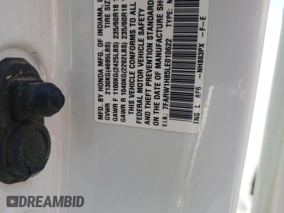 2020 Honda CR-V EX-L z VIN 7FARW1H85LE010622, wystawiony jako Copart lot #51293365 z przebiegiem Nie podano mil oraz Szkoda całkowita • Salvage title. Historia ofert i sprzedaży dostępna na DreamBid. Obrazek 13.