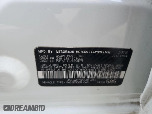 2014 Mitsubishi Lancer Evolution GSR z VIN JA32W8FV2EU019253, wystawiony jako Copart lot #86615084 z przebiegiem 104 894 mil mil oraz Szkody całkowita. Historia ofert i sprzedaży dostępna na DreamBid. Obrazek 12.