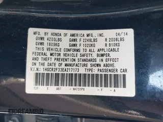 2014 Honda Accord LX with VIN 1HGCR2F33EA217173, listed as a IAAI auction lot 41732188 with 245,003 mi miles and . Bid and sale history available at carsss.com. Image 9.