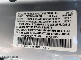 2020 Honda CR-V EX-L with VIN 7FARW1H82LE018273, listed as a IAAI auction lot 41230417 with 58,907 mi miles. Bid and sale history available at carsss.com. Image 9.