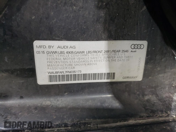 2015 Audi A4 Premium with VIN WAUBFAFL7FN035173, listed as a Copart auction lot 45149095 with 138,168 mi miles and Salvage Title. Bid and sale history available at carsss.com. Image 14.