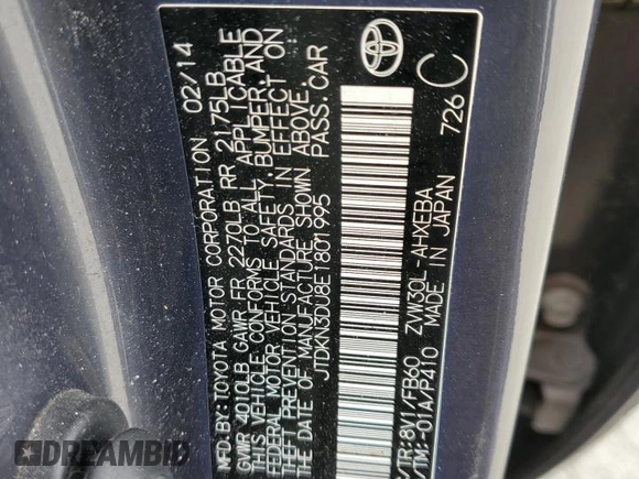 2014 Toyota Prius Four with VIN JTDKN3DU8E1801995, listed as a Copart auction lot 52741375 with 236,183 mi miles and Salvage Title. Bid and sale history available at carsss.com. Image 13.
