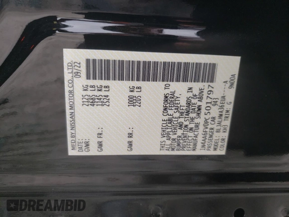 2023 Nissan Maxima Platinum with VIN 1N4AA6FV0PC501797, listed as a Copart auction lot 65560742 with 89 mi miles and Salvage title. Bid and sale history available at DreamBid. Image 13.