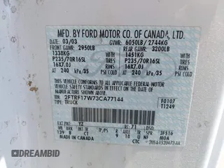2003 Ford F-150 XL with VIN 2FTRF17W73CA77144, listed as a IAAI auction lot 42609120 with 102,490 mi miles and . Bid and sale history available at DreamBid. Image 9.