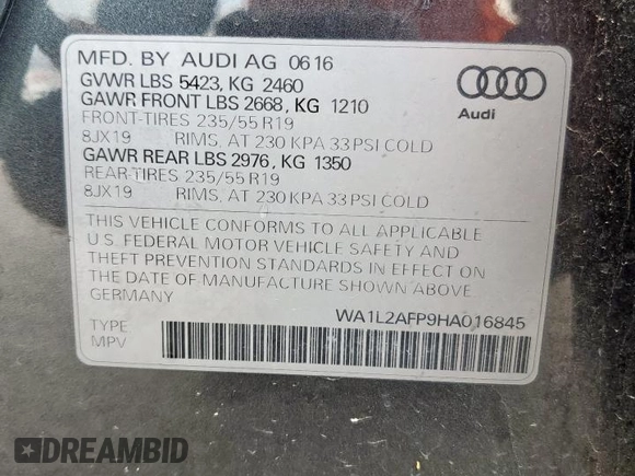 2017 Audi Q5 Premium Plus с VIN WA1L2AFP9HA016845, выставлен на аукционе Copart как лот 57519615 с пробегом 135 123 миль миль и Чистый • Clean title. История ставок и продаж доступна на DreamBid. Изображение 13.