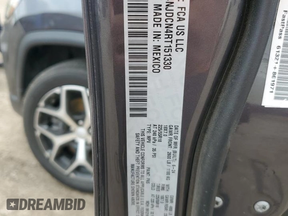 2024 Jeep Compass Limited с VIN 3C4NJDCN4RT151330, выставлен на аукционе Copart как лот 60017145 с пробегом 19 168 миль миль и Списание • Salvage title. История ставок и продаж доступна на DreamBid. Изображение 13.