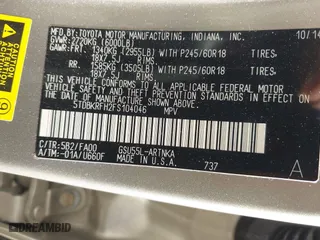 2015 Toyota Highlander LE with VIN 5TDBKRFH2FS104046, listed as a IAAI auction lot 41787583 with 152,435 mi miles. Bid and sale history available at carsss.com. Image 9.