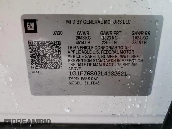 2020 Chevrolet Bolt EV Premier with VIN 1G1FZ6S02L4132621, listed as a Copart auction lot 42895013 with 0 mi miles. Bid and sale history available at carsss.com. Image 14.