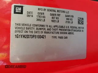2015 Chevrolet Corvette Z51 1LT with VIN 1G1YH2D73F5100421, listed as a Copart auction lot 41861925 with 0 mi miles and Salvage Title. Bid and sale history available at carsss.com. Image 12.
