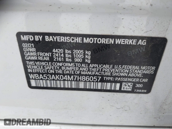 2021 BMW 2 Series 228i with VIN WBA53AK04M7H86057, listed as a IAAI auction lot 41761009 with 38,214 mi miles and . Bid and sale history available at DreamBid. Image 9.