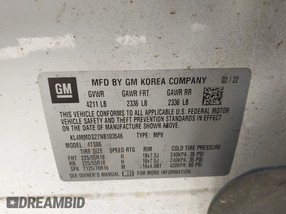2022 Buick Encore GX Select with VIN KL4MMDS27NB103546, listed as a IAAI auction lot 41492655 with 163,151 mi miles and . Bid and sale history available at DreamBid. Image 9.