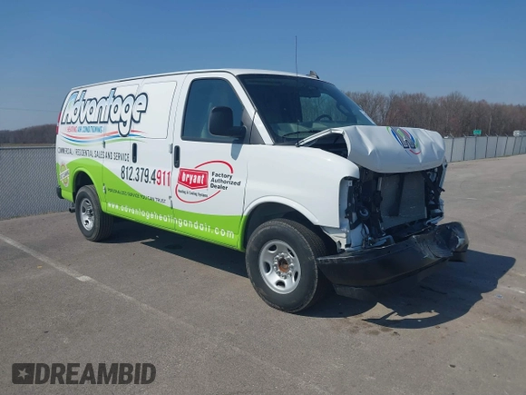2023 Chevrolet Express Cargo with VIN 1GCWGAFPXP1258949, listed as a IAAI auction lot 41790627 with 23,518 mi miles and . Bid and sale history available at DreamBid. Image 1.