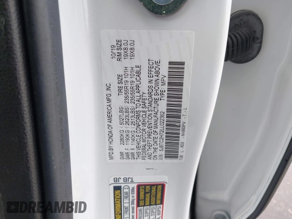 2020 Acura RDX Advance with VIN 5J8TC2H72LL022362, listed as a IAAI auction lot 41254692 with 18,739 mi miles and . Bid and sale history available at DreamBid. Image 9.