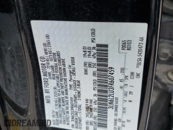 2015 Lincoln MKZ Hybrid с VIN 3LN6L2LU3FR607459, выставлен на аукционе Copart как лот 60038715 с пробегом 204 031 миль миль и Списание • Salvage title. История ставок и продаж доступна на DreamBid. Изображение 13.
