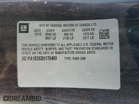 2013 Chevrolet Camaro LS z VIN 2G1FA1E36D9179469, wystawiony jako Copart lot #53968305 z przebiegiem 173 426 mil mil oraz Szkoda całkowita • Salvage title. Historia ofert i sprzedaży dostępna na DreamBid. Obrazek 12.
