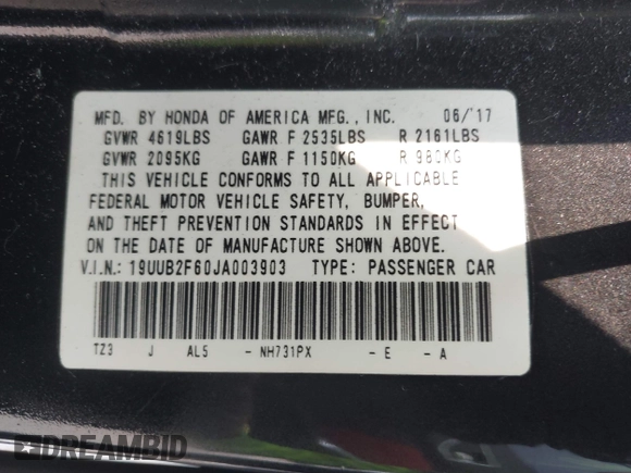 2018 Acura TLX w/A-SPEC Pkg with VIN 19UUB2F60JA003903, listed as a IAAI auction lot 42478311 with 126,094 mi miles and . Bid and sale history available at DreamBid. Image 9.