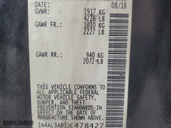 2018 Nissan Altima 2.5 SL with VIN 1N4AL3AP3JC478427, listed as a Copart auction lot 48869775 with 129,620 mi miles and Salvage Title. Bid and sale history available at carsss.com. Image 12.