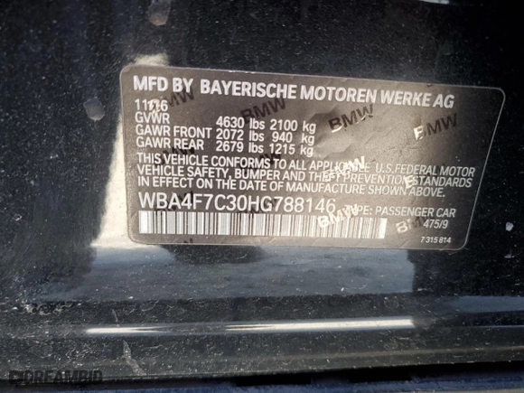 2017 BMW 4 Series 430i with VIN WBA4F7C30HG788146, listed as a Copart auction lot 88726865 with 81,697 mi miles and Salvage Title. Bid and sale history available at carsss.com. Image 12.