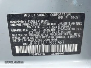 2023 Subaru Crosstrek Limited с VIN JF2GTHMC4P8331587, выставлен на аукционе IAAI как лот 42366625 с пробегом 22 347 миль миль и . История ставок и продаж доступна на DreamBid. Изображение 9.