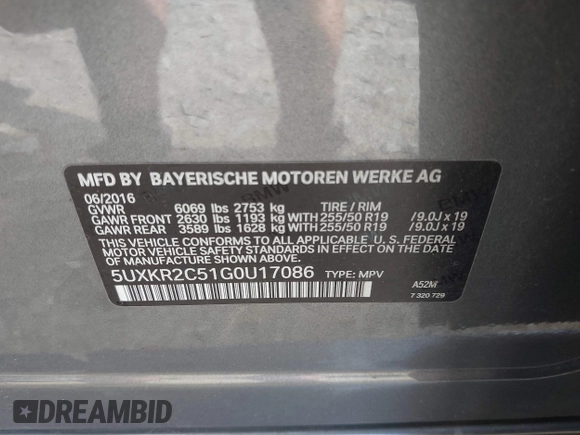 2016 BMW X5 sDrive35i with VIN 5UXKR2C51G0U17086, listed as a IAAI auction lot 41782636 with 100,791 mi miles. Bid and sale history available at carsss.com. Image 9.