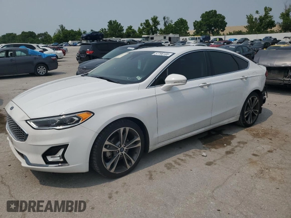 2019 Ford Fusion Titanium with VIN 3FA6P0K91KR217096, listed as a Copart auction lot 57796185 with 84,128 mi miles and Salvage title. Bid and sale history available at DreamBid. Image 1.